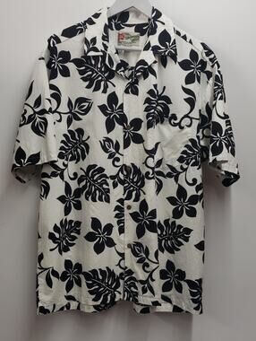 Hilo Hattie Black & White Tropical Hawaiian Shirt Men's XL